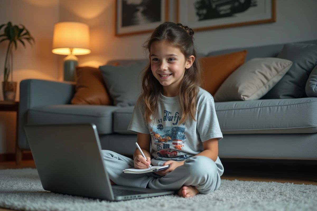 Adolescente regardant un tutoriel GTA V sur son laptop