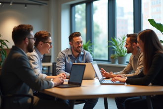 Groupe de professionnels collaborant autour d'une table moderne