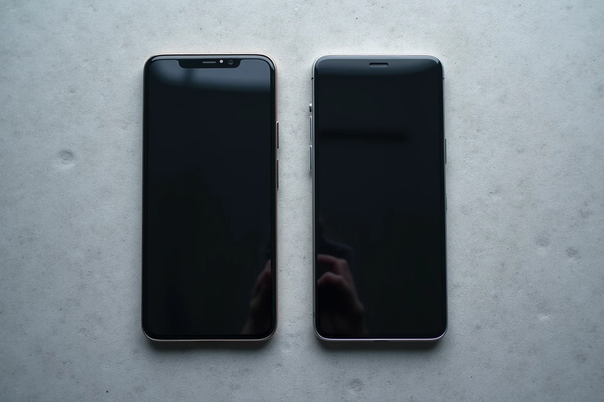 Comparaison entre un Huawei P10 Lite neuf et un modèle reconditionné posés côte à côte sur fond gris feutre