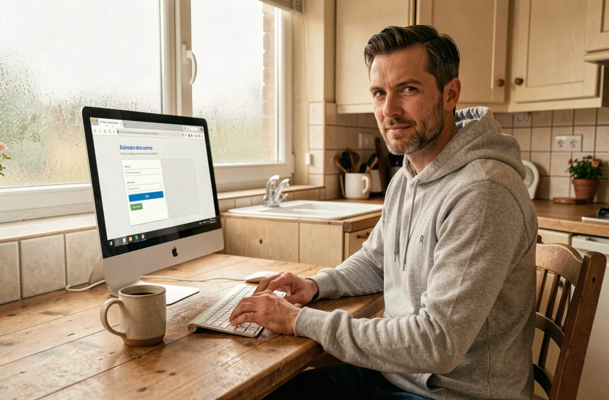 Homme consultant le webmail 92 depuis son domicile dans les Yvelines sur un ordinateur de bureau