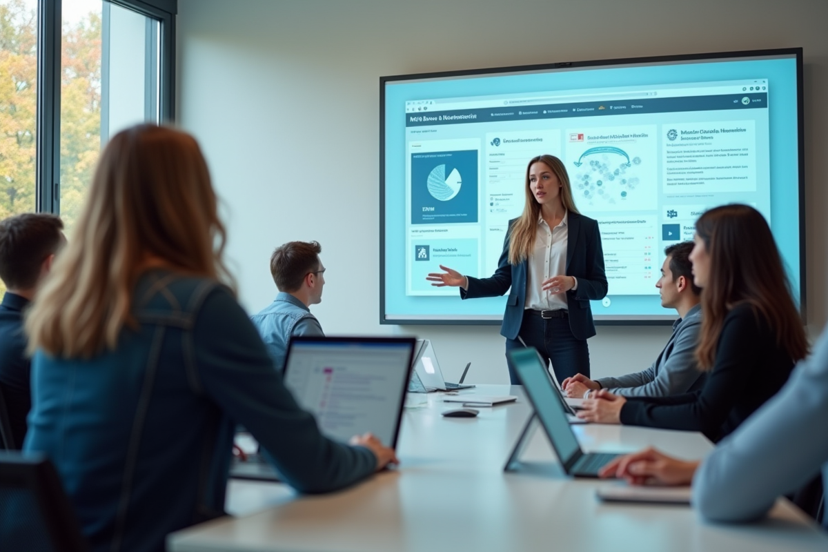 Professeure montrant MBN à ses élèves dans un laboratoire informatique