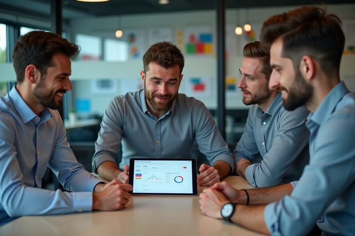 Groupe de trois personnes discutant autour d