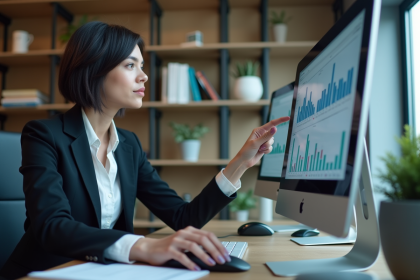 Femme d affaires analysant des graphiques sur un ordinateur