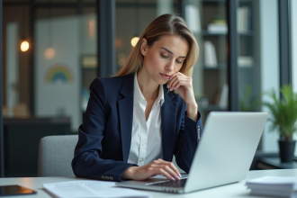Femme d'affaires en bureau moderne avec documents