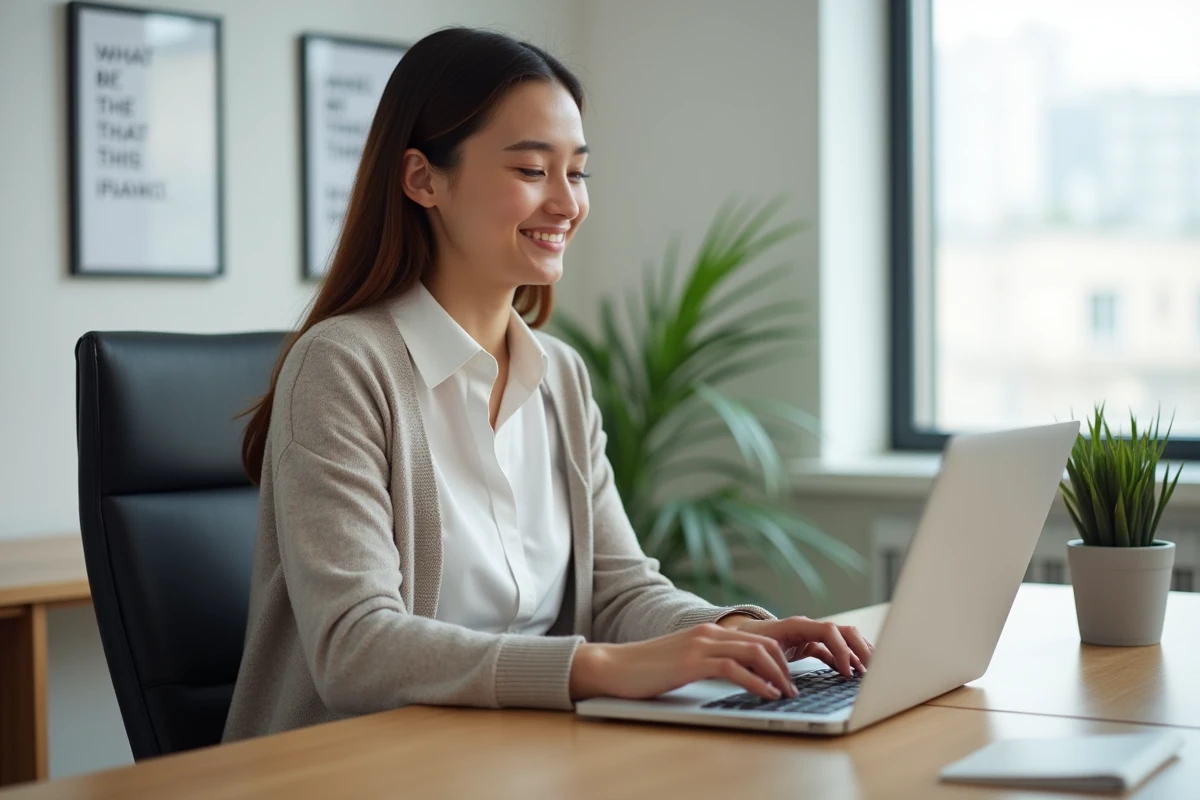 Jeune femme en travail administratif dans un bureau accueillant