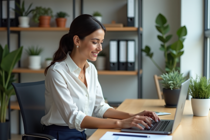 Femme organisée triant ses emails au bureau