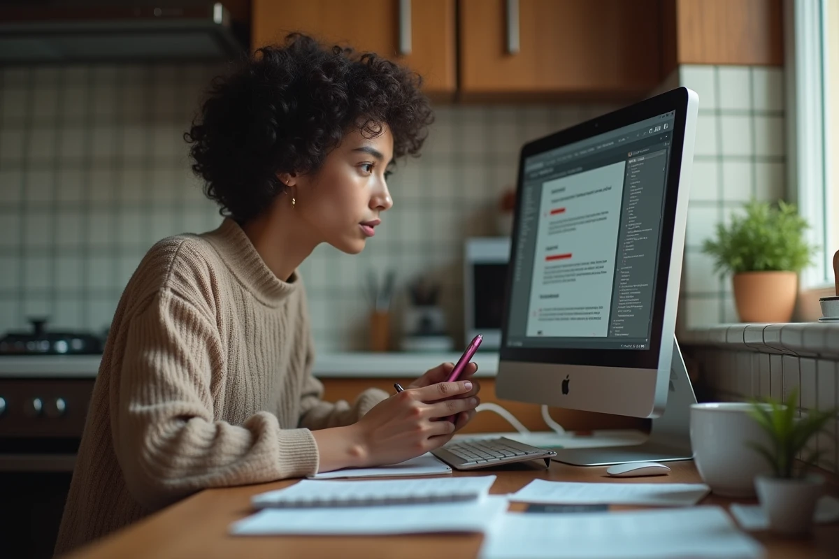 Jeune femme vérifiant un message d
