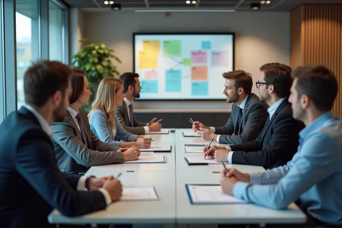 Groupe de professionnels en réunion de formation