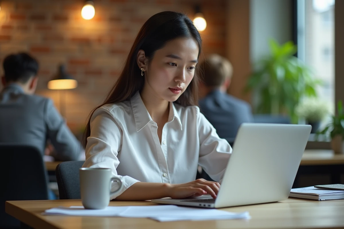 Jeune femme travaillant sur son ordinateur lors d