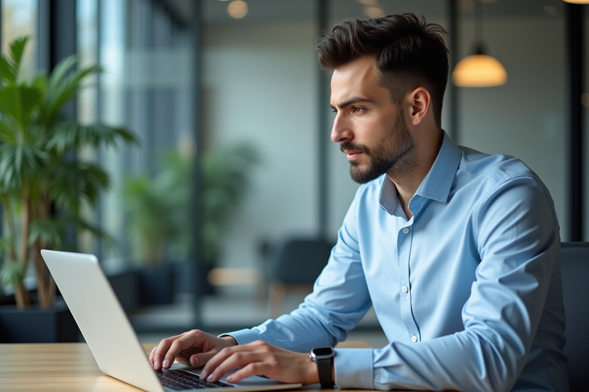 Jeune homme professionnel analysant des données sur son ordinateur