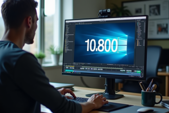 Personne éditant une vidéo sur un grand écran lumineux 1080p