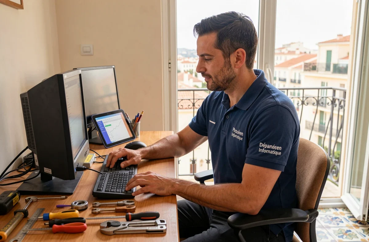 Technicien Phocéen Dépannage Informatique intervenant à domicile dans un appartement marseillais avec vue sur la ville