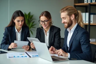 Groupe de professionnels en réunion dans un bureau moderne
