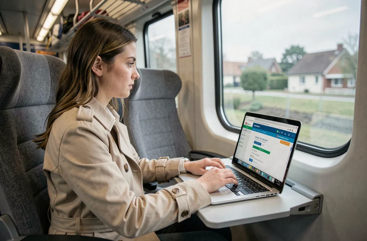 Jeune femme accédant au webmail 92 en mobilité depuis un train de la région Île-de-France